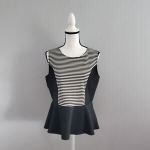 New York & Company Stretch Women's Sleeveless Striped Peplum Top Blouse Size L